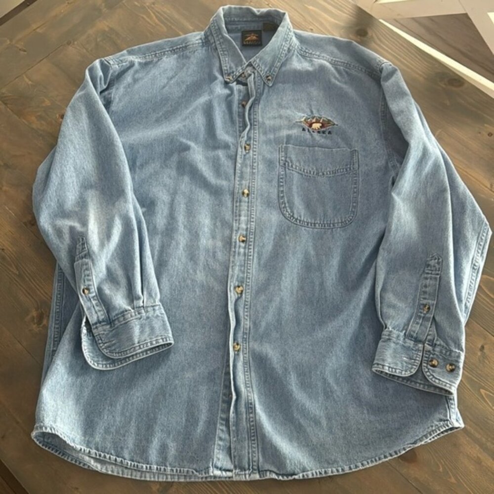 Prairie Mountain Vintage denim button down Alaska long sleeve XL